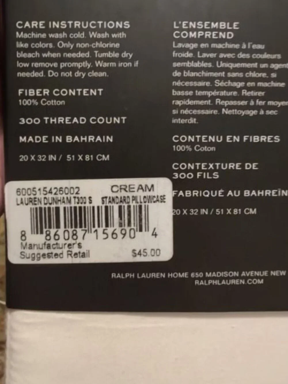 Lauren Ralph Lauren Dunham Cream Dunham Sateen Standard Pillowcases (2)